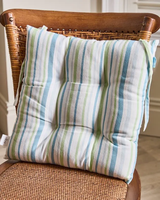 Dibor Set of 6 Blue Striped Cotton Garden Cushion Furniture Dining Chair Seat Pads L40cm x W40cm 3