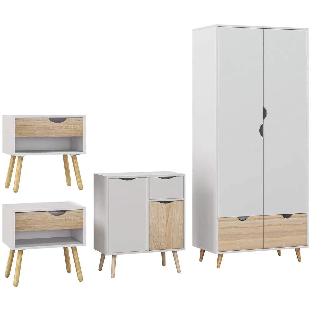 HOMCOM Wardrobe with Hanging Rail Bedside Tables Floor Cabinet with Storage in Natural 2
