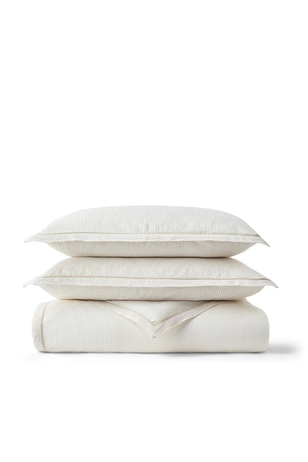 CHRISTY Seersucker Cotton Stripe Oxford Duvet Cover Set in Beige 2
