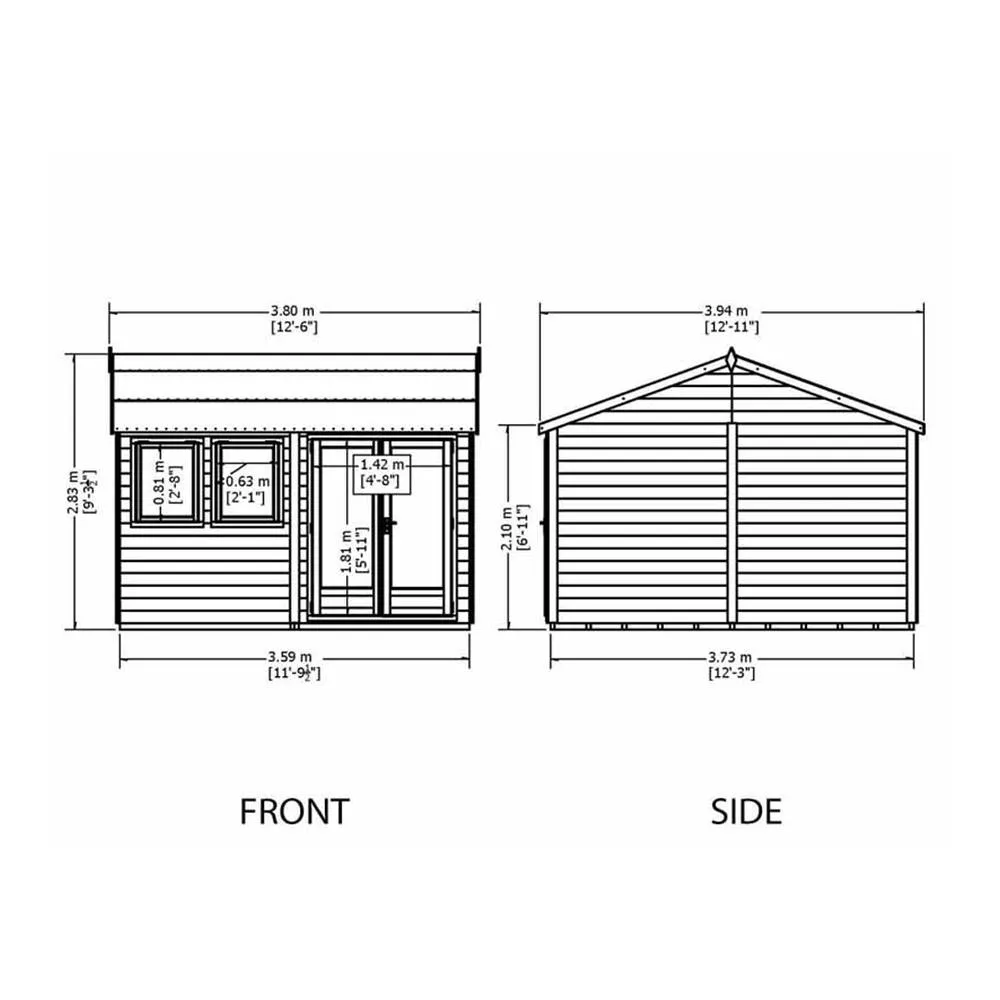 Shires Shire 12x12 ft Double Door with Two Opening Windows Garden Summerhouse in Brown 4