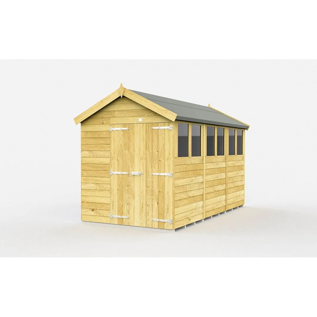 Buttercup Farm 6 x 12 Feet Apex Shed - Double Door W/ Windows - L358 x W175 x H217 cm in Brown