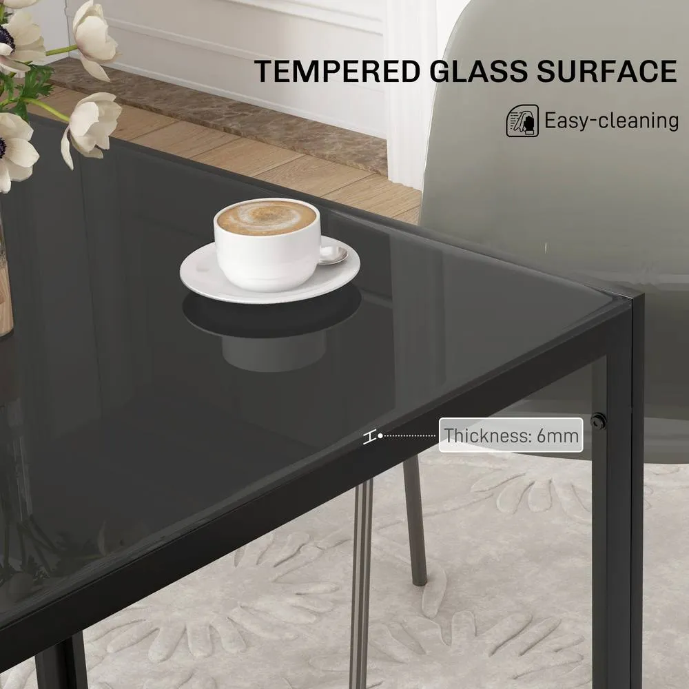 HOMCOM Modern Square Dining Table with Tempered Glass Top Metal Legs in Black 4