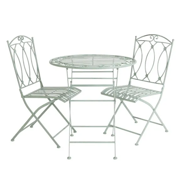 Charles Bentley Foldable Wrought Iron Sage Green Bistro Set 4