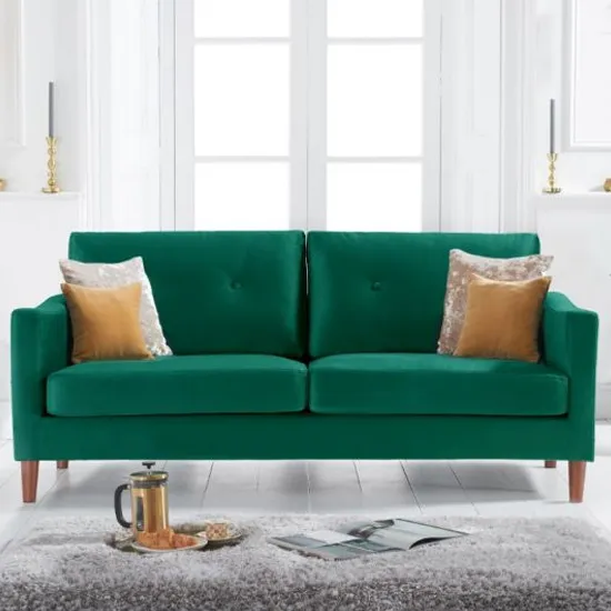 Celaya Velvet Upholstered 3 Seater Sofa In Green