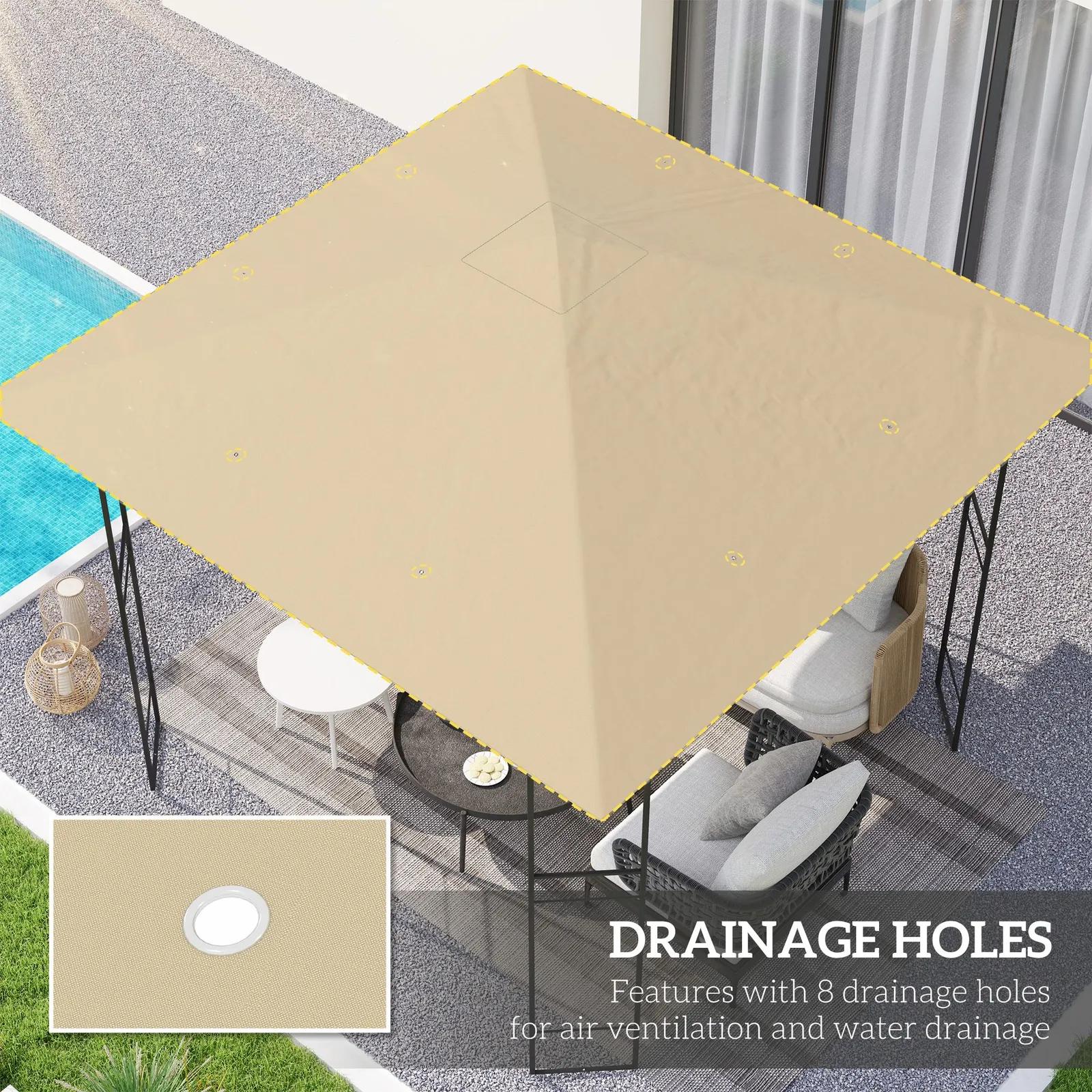 OUTSUNNY 3 x 3(m) Gazebo Canopy Replacement Cover with Drain Holes, Beige 4