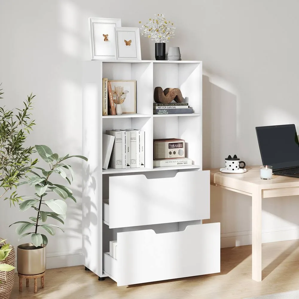 Costway Wooden Bookshelf w/2 Drawers Modern 130CM Tall Storage Organizer in White 3