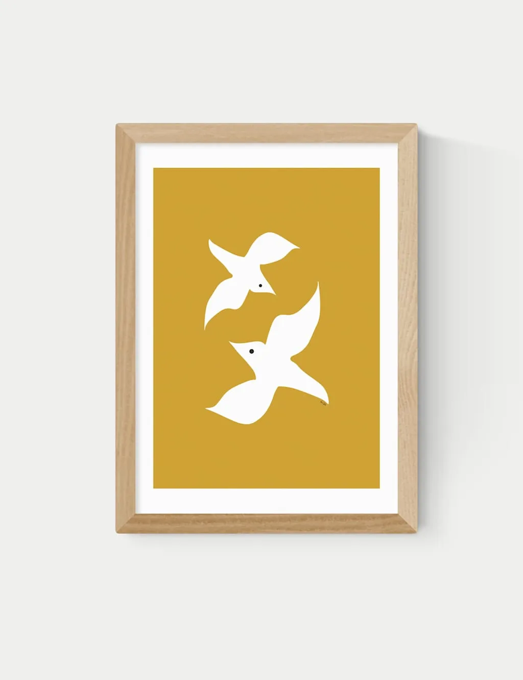 East End Prints Love Birds in Mustard Framed Art Print Natural