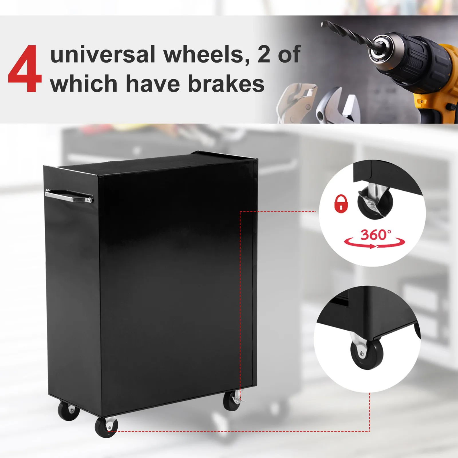 HOMCOM 5-Drawer Lockable Steel Tool Storage Cabinet Wheels Handle 2 Keys in Black 5