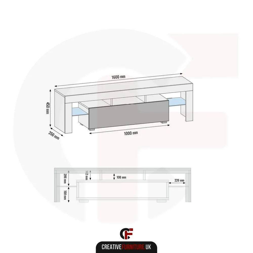 Creative Furniture Aria TV Unit 160cm - Black with Gloss Doors & LED Lights 6