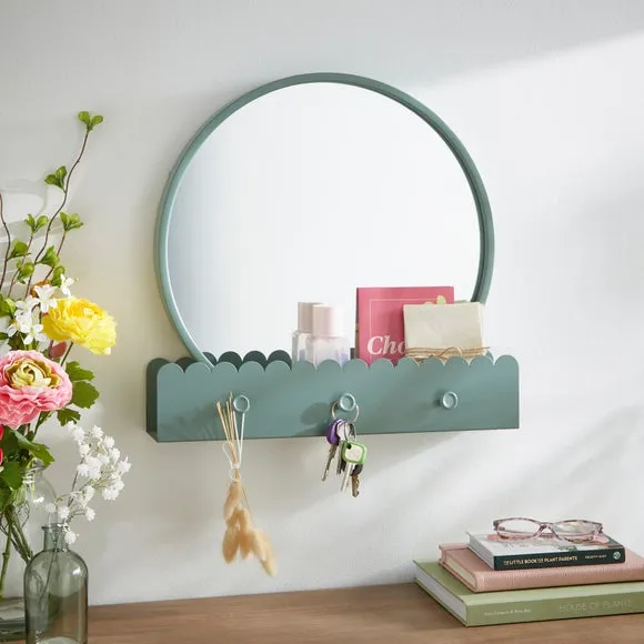 Remi Round Wall Mirror with Scalloped Shelf