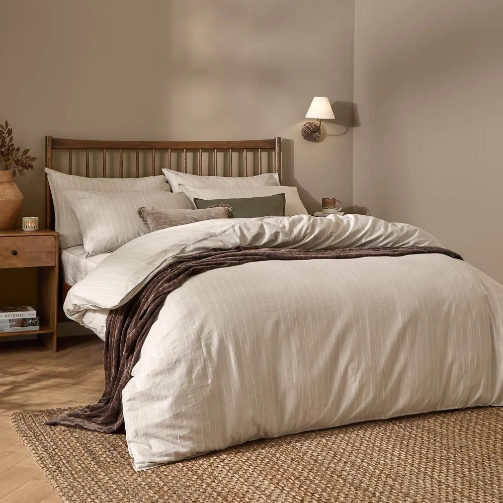 Yard Linear Striped 100% Cotton Duvet Cover Set in Natural 1