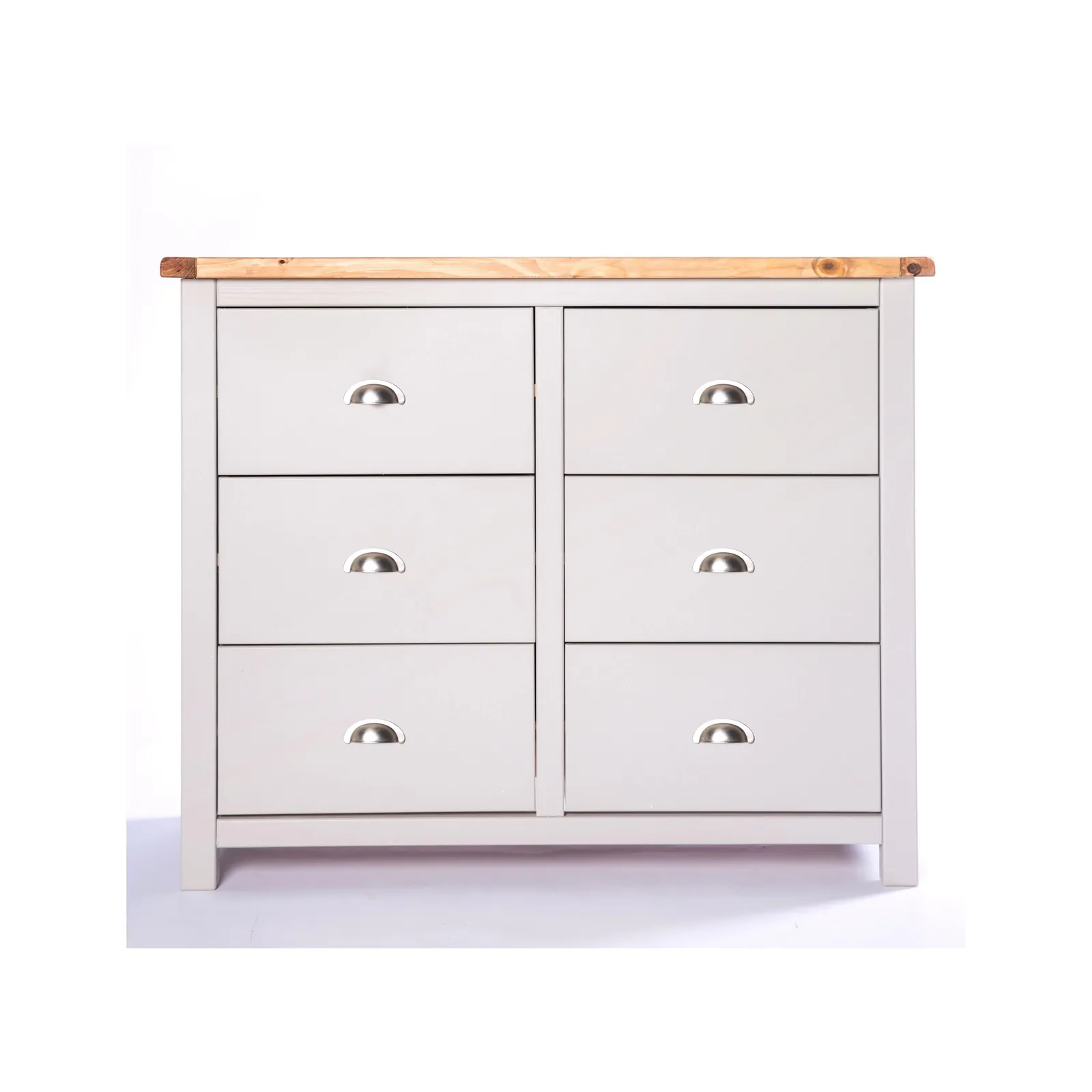 Cabinet Bits Argenta 6 Drawer Chest of Drawers Chrome Cup Handle in Light Grey