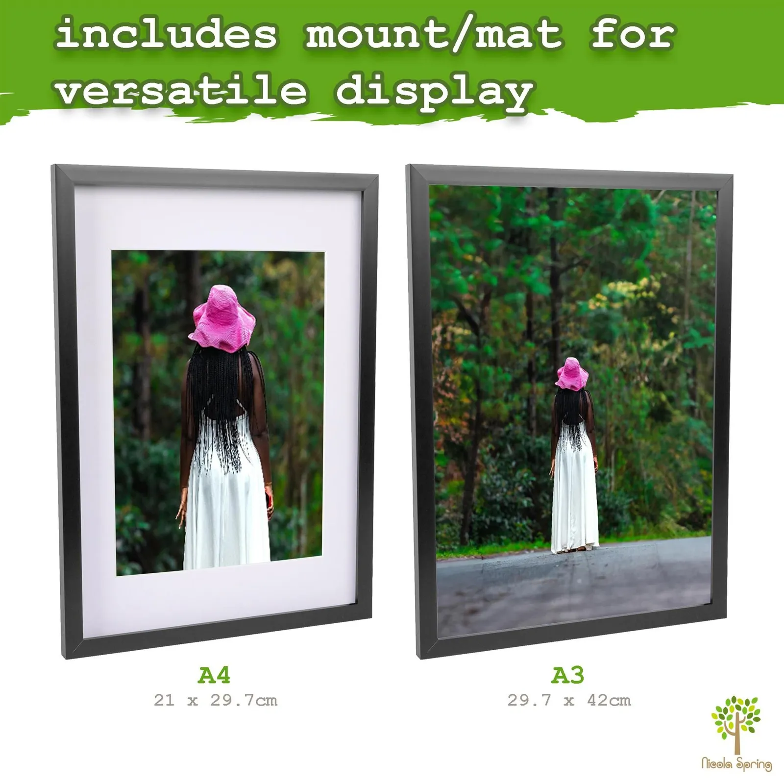 Nicola Spring 3x Photo Frame with White A4 Mount - A3 (12" x 17") Picture Display in Black 3