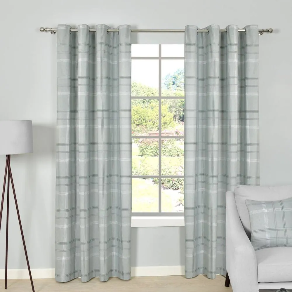 Smart Living Printed Check Eyelet Thermal Curtains - 2 Panels in Green