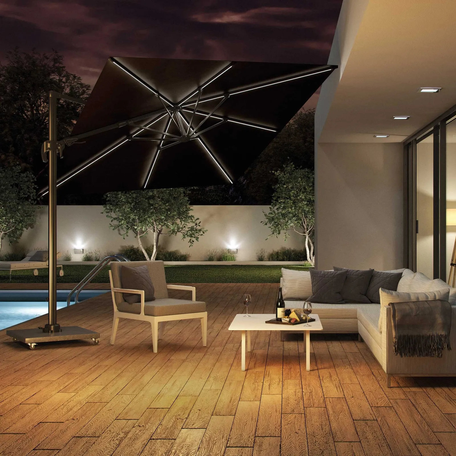 Lux Led Parasol 3x3 & Base with Wheels, Grey | Barker & Stonehouse