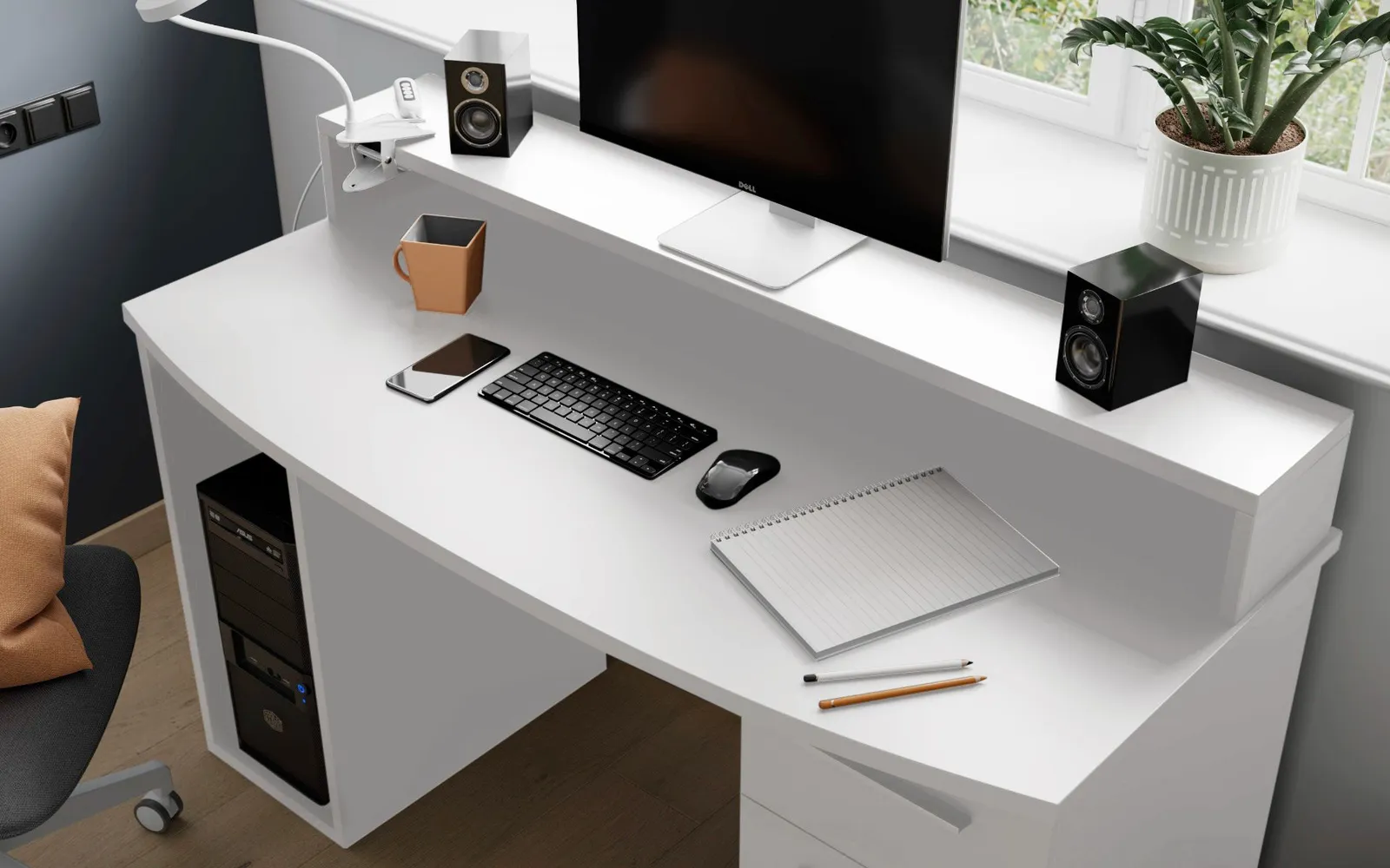 Flair Power Z Compact Gaming Desk in White 4