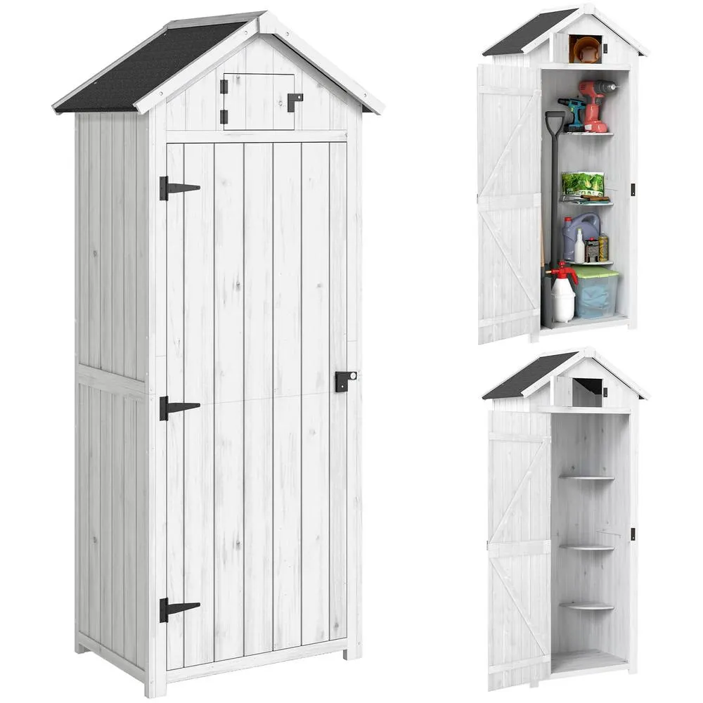 OUTSUNNY Wooden Garden Storage Shed Tool Storage Box, Light Grey 2