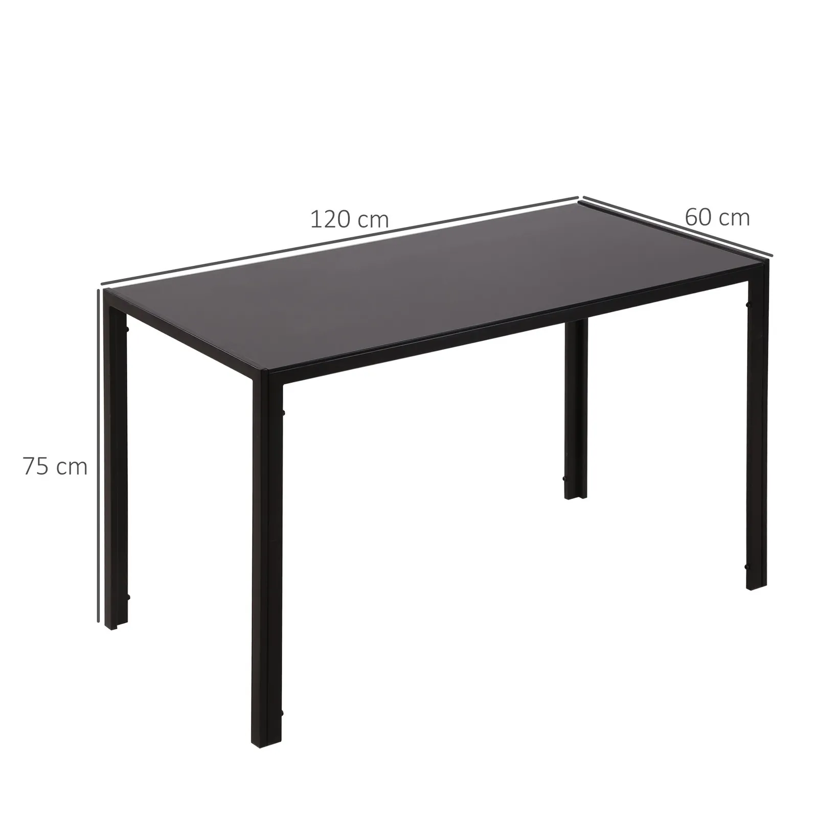 HOMCOM Modern Rectangular 4 Seater Dining Table with Tempered Glass Top in Black 3