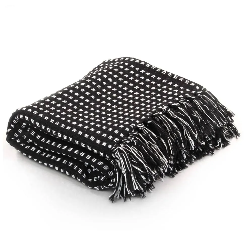 Berkfield Home Throw Cotton Squares 160x210 cm Black