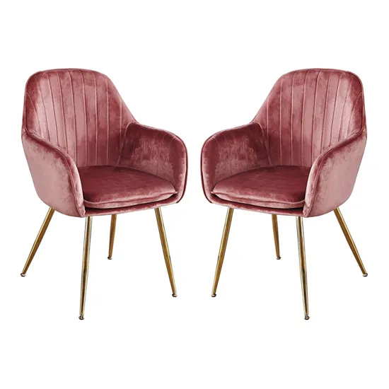Lara Dusky Pink Dining Chair With Gold Legs In Pair