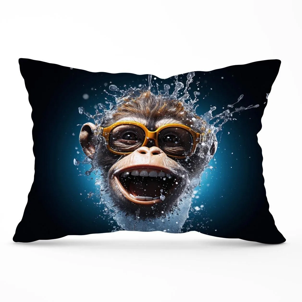 Warren Reed - Designer Splashart Cheeky Chimp Face Cushions in Blue