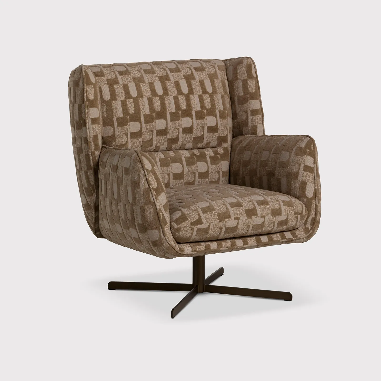 Alade Swivel Armchair, Brown Fabric | Barker & Stonehouse