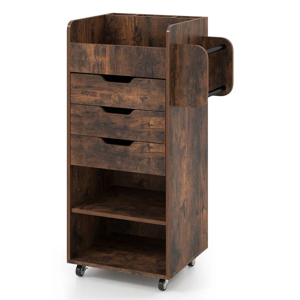 Costway Rolling Storage Cart Mobile Storage Cabinet with 3 Drawers in Brown 1
