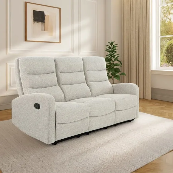 Rena Tonal Faux Linen Manual Recliner 3 Seater Sofa