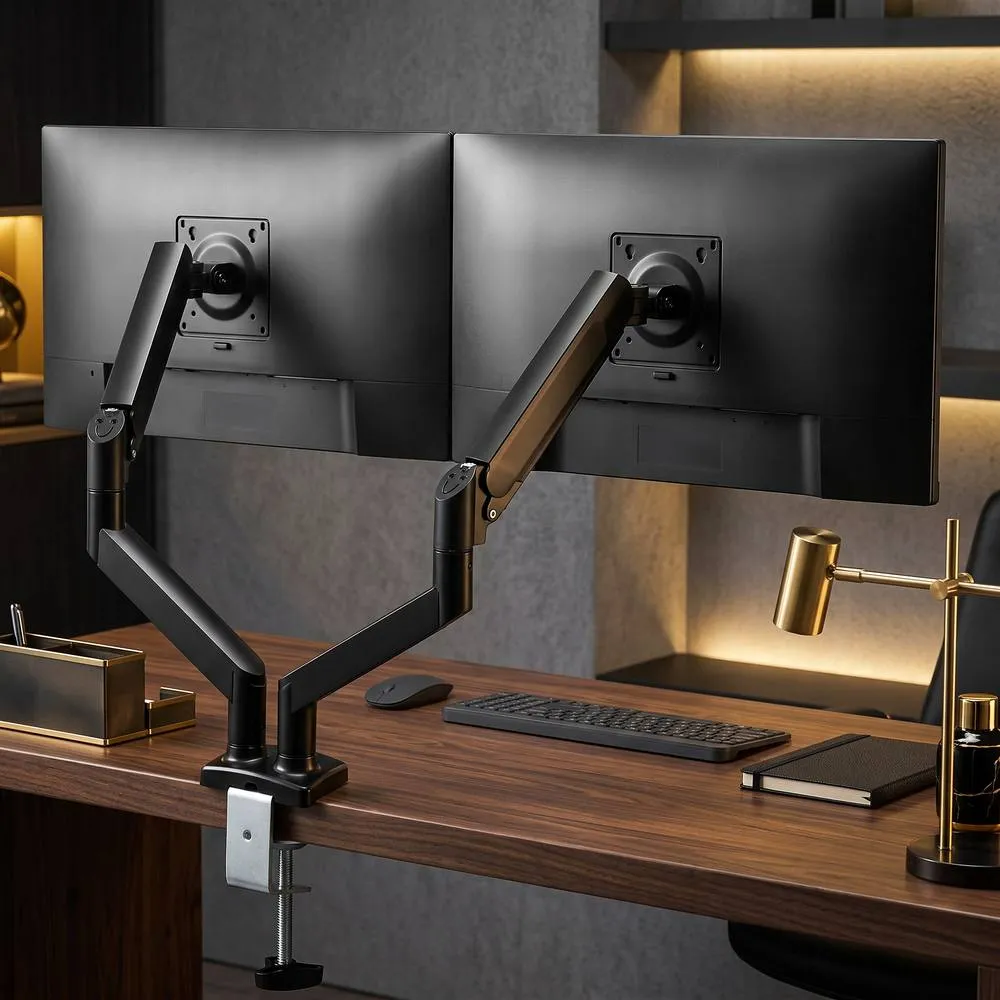 HOMCOM Dual Monitor Stand for 2 Screens up to 32", Height Adjustable, Black 2
