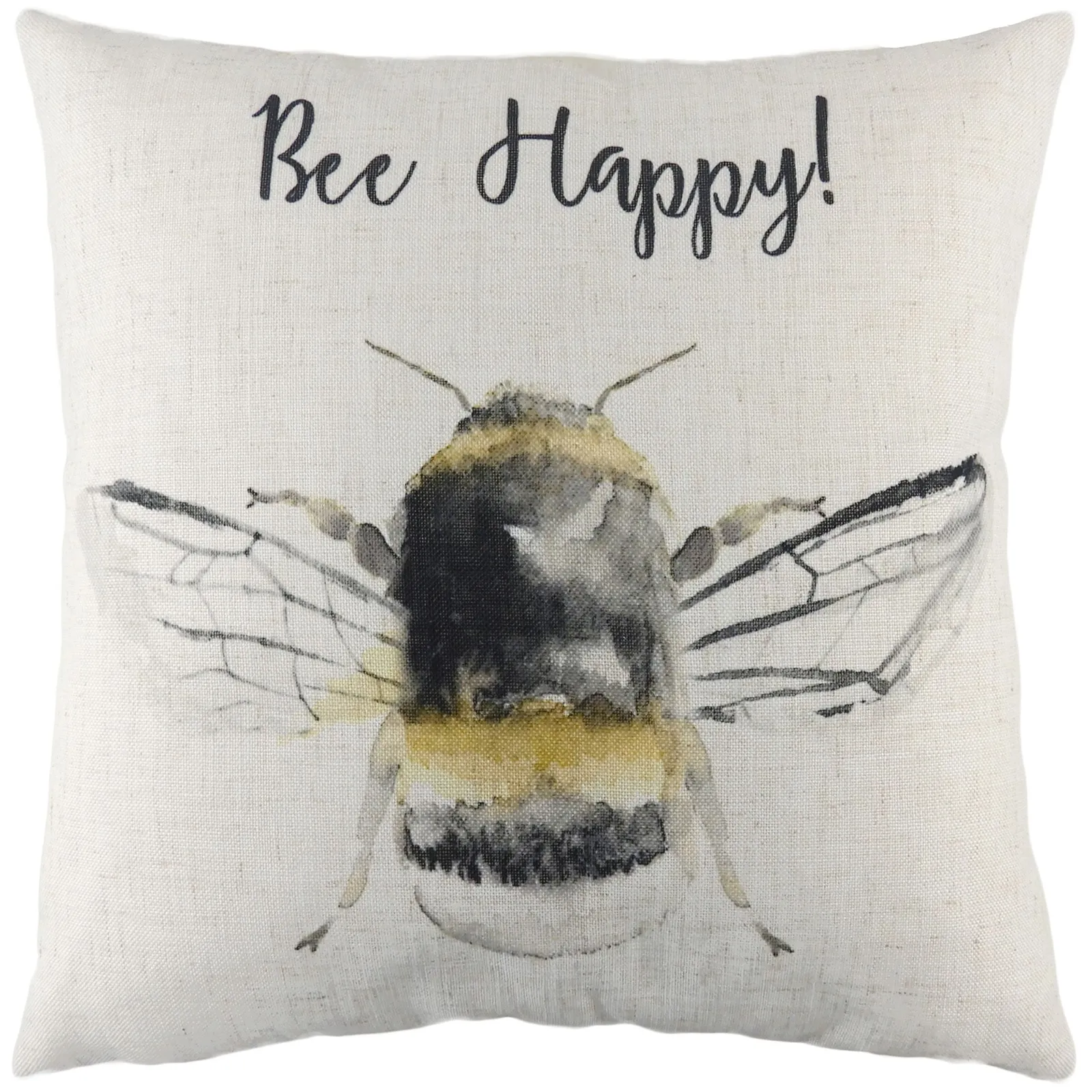 Evans Lichfield Bee Happy Hand-Painted Bee Cushion in Off-White