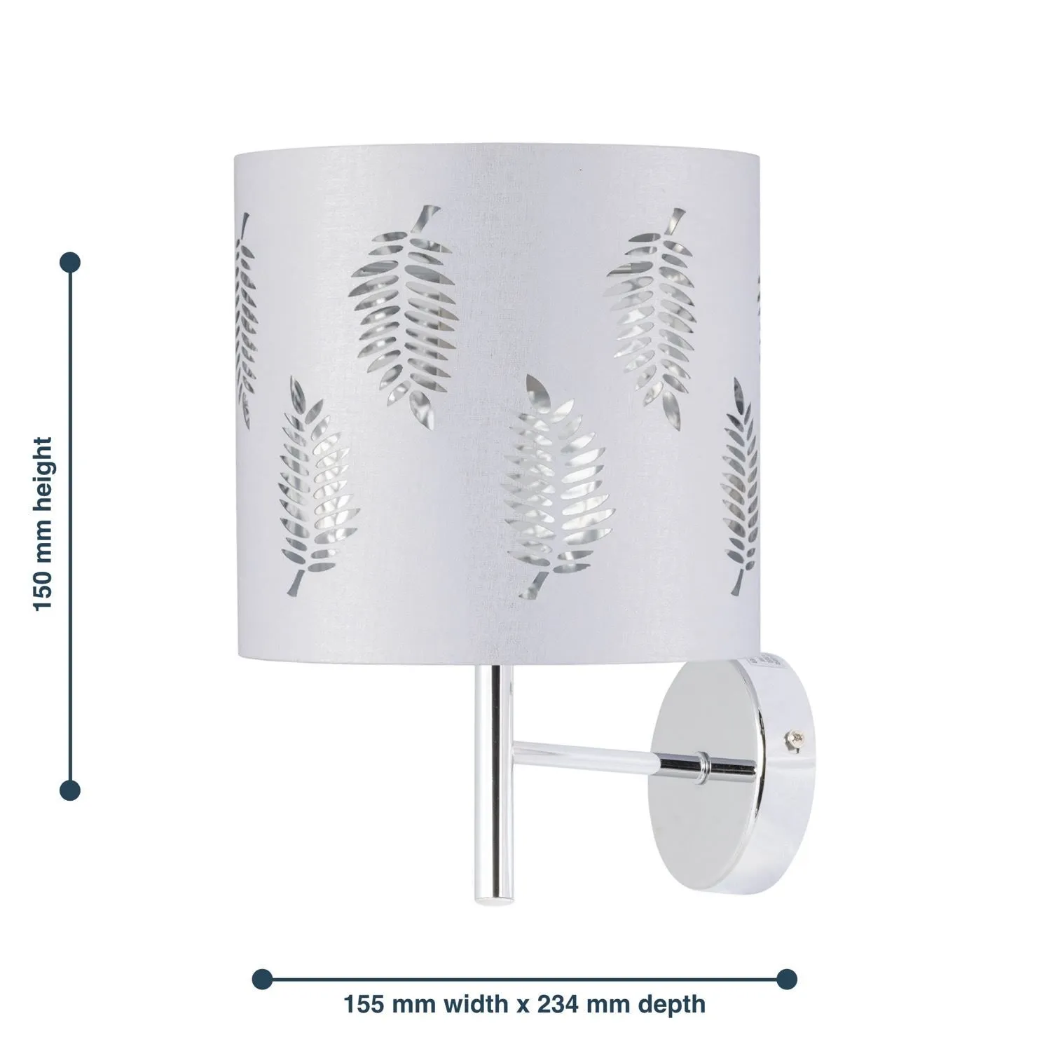 First Choice Lighting Brea - Chrome Wall Light with White Fern Shade in Silver 5