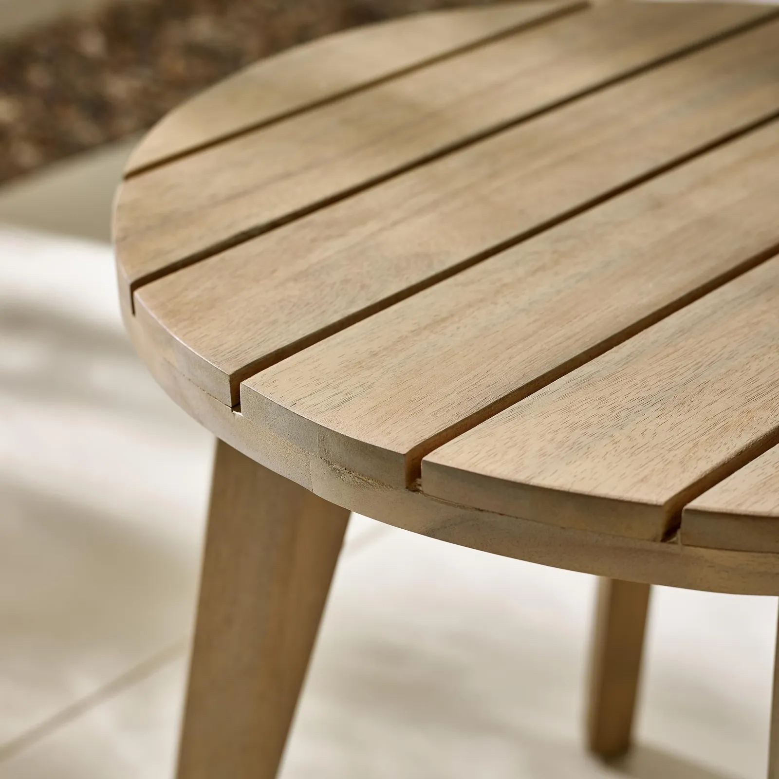 FurnitureboxUK Iko Solid Wood Round Outdoor Indoor Side Table in Light Brown 3