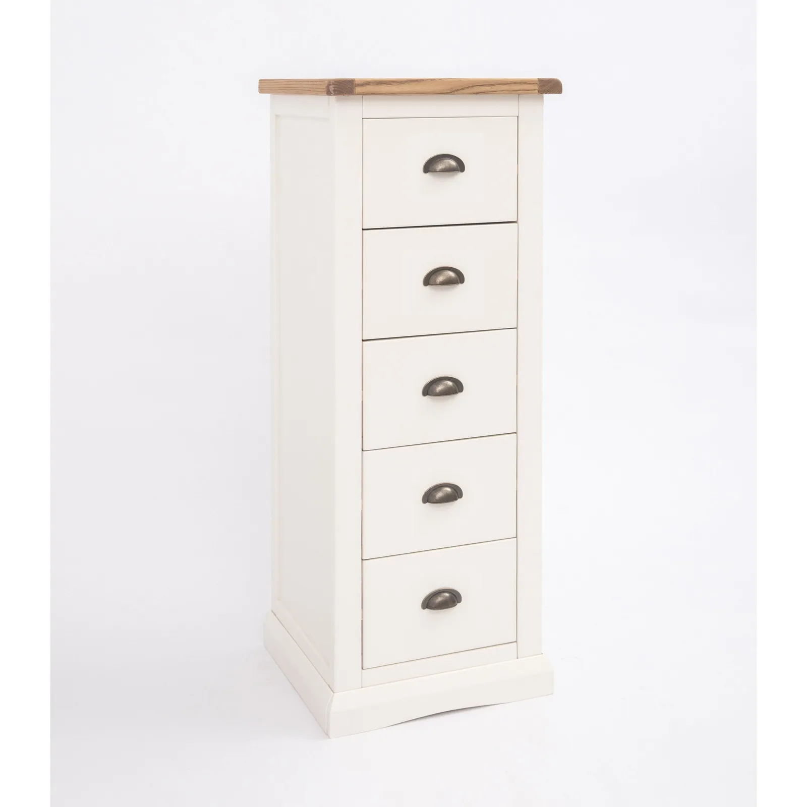 Cabinet Bits Cosenza 5 Drawer Narrow Chest of Drawers Brass Cup Handle in Off-White 3