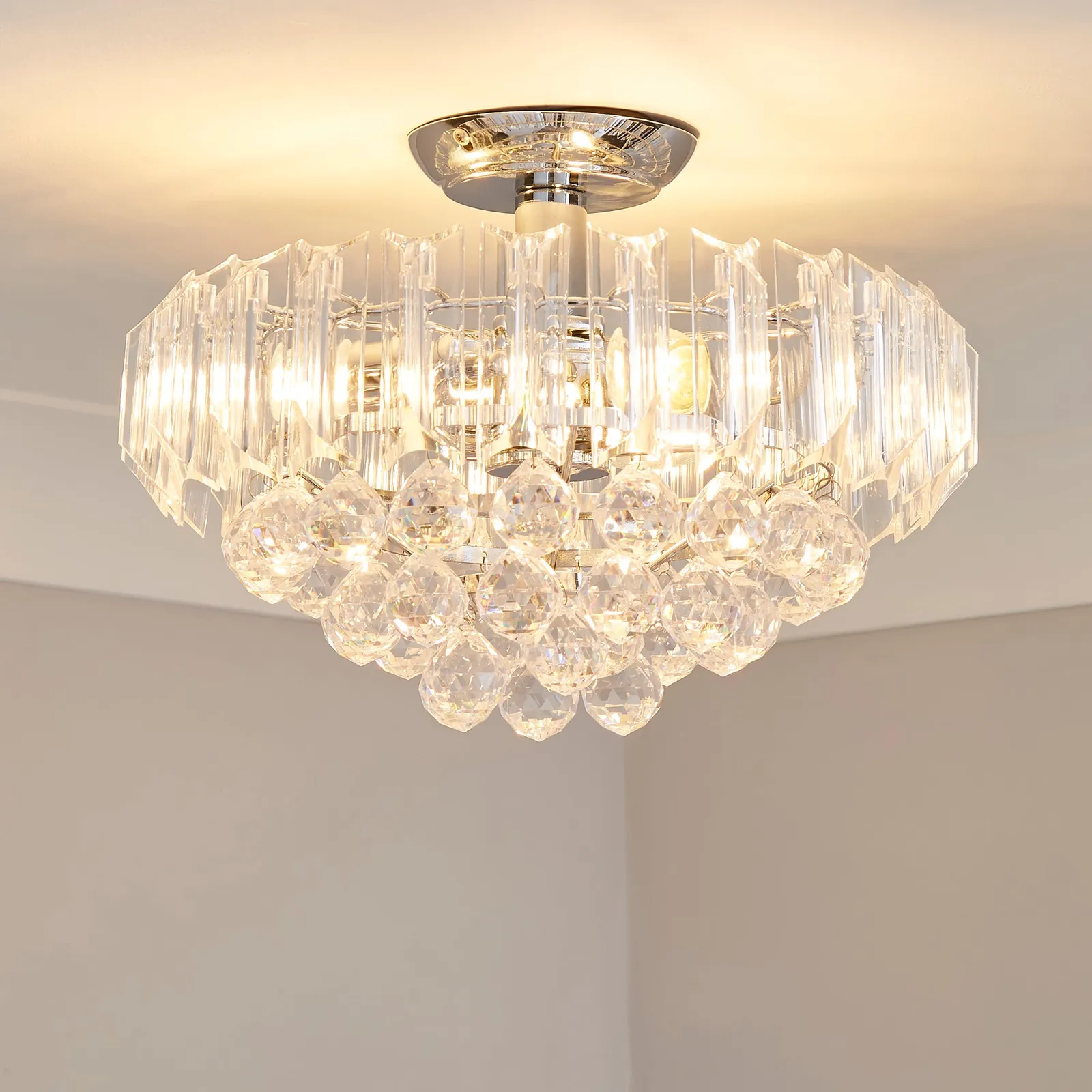 Venetian 2 Light Jewel Chrome Ceiling Fitting Silver