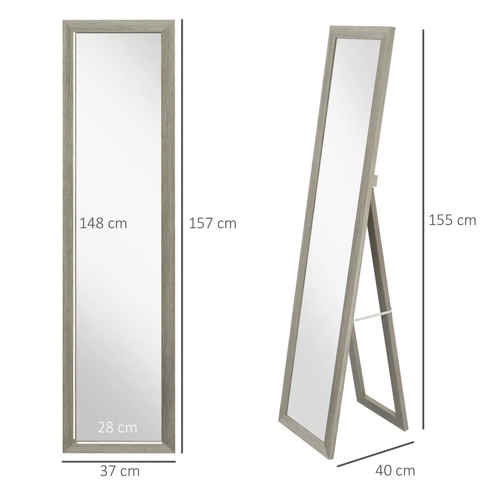 HOMCOM Full Length Mirror Farmhouse Wall Mirror Hanging Freestanding Grey 3