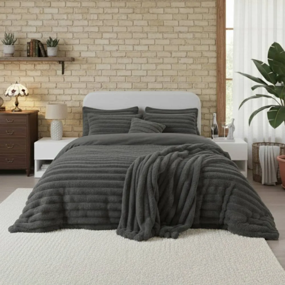 Snug City Luxury Teddy Cord Design Bedding Set Ultra Soft Cozy Stylish Comfort in Grey