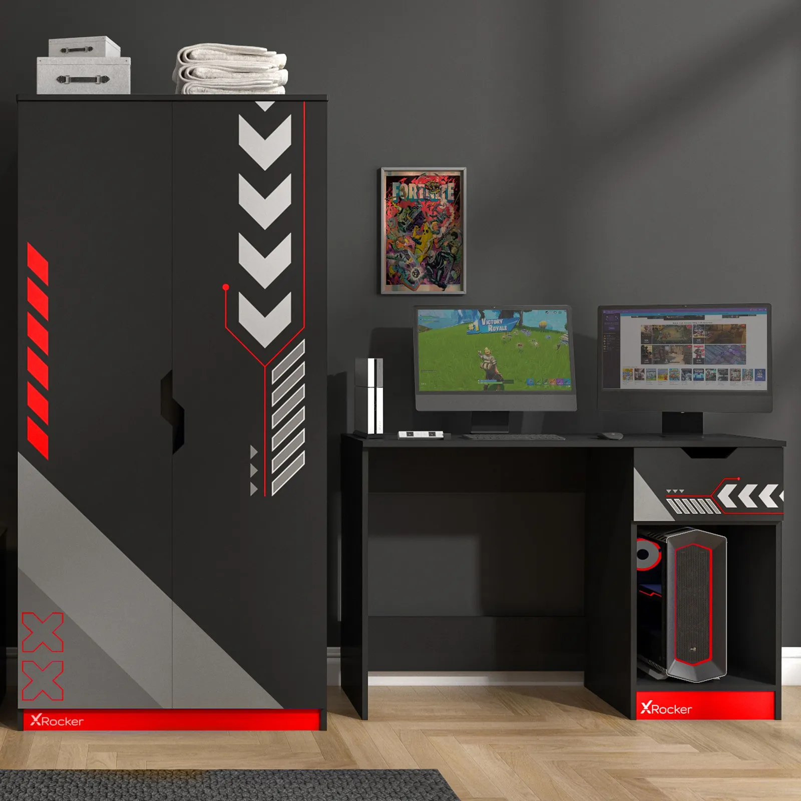 X Rocker Octane 110cm PC Gaming Desk with Drawer in Red 2