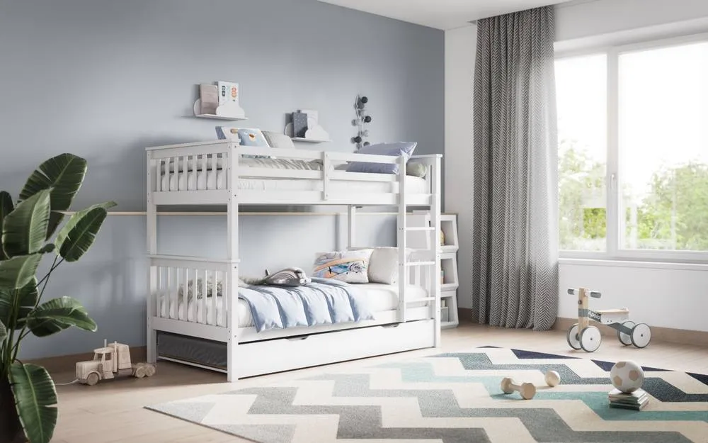 Flair Zoom Wooden Detachable Bunk Bed with Trundle in White 1
