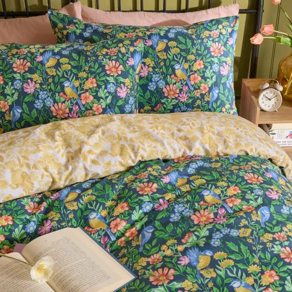 furn Emerie Floral Reversible Duvet Set Single, Blue 2