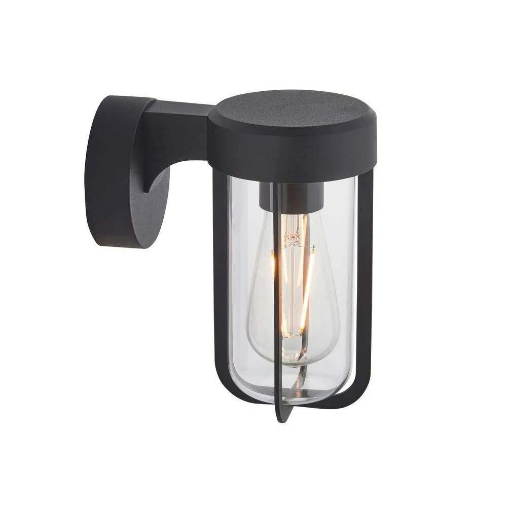 Netlighting Lucca Outdoor Modern Wall Lamp Textured Black & Clear Glass E27