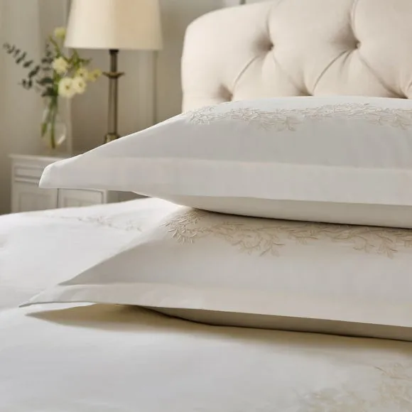 Dorma Camerelle Embroidery 100% Cotton Sateen Oxford Pillowcase Pair 2