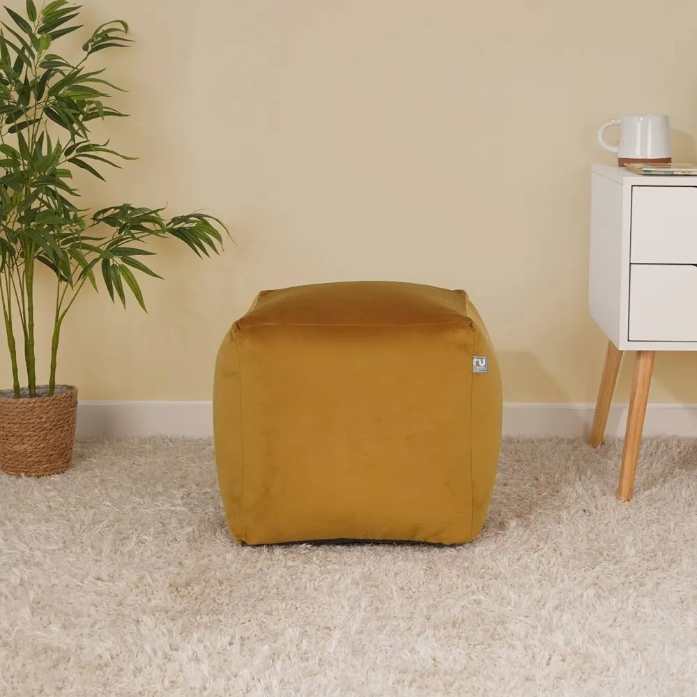 rucomfy Beanbags rucomfy Velvet Cube Bean Bag Pouffe - Soft Stylish Footstool in Mustard