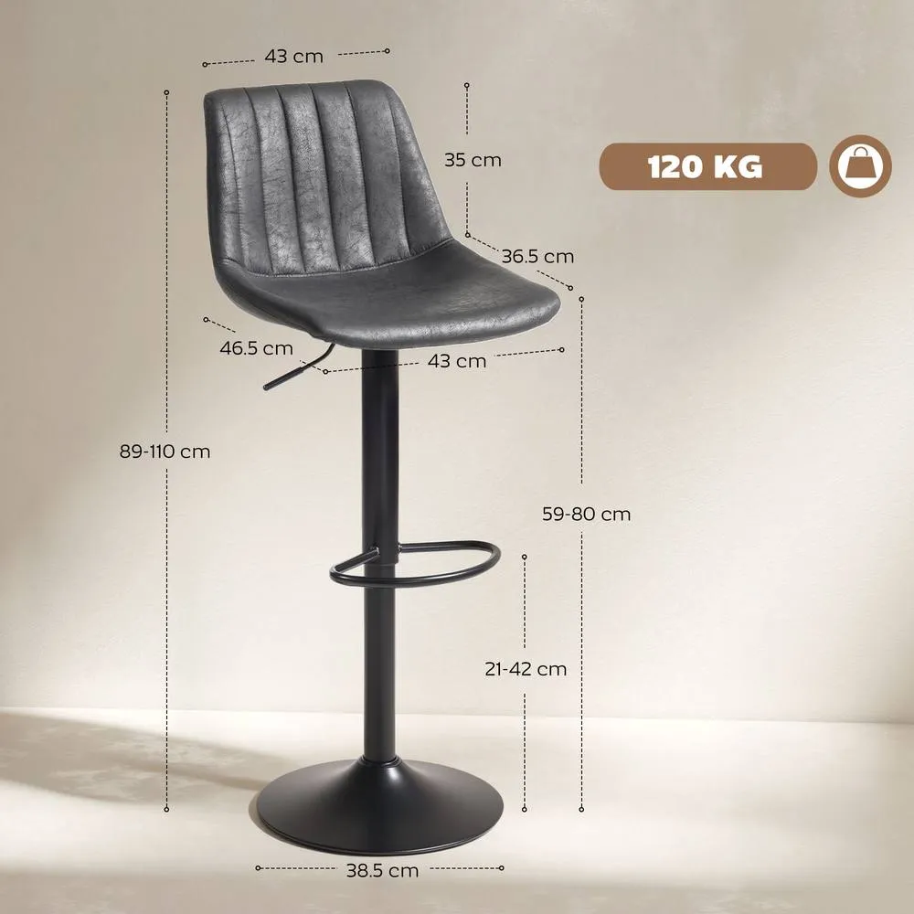 HOMCOM Bar Stools Set of 2 Adjustable Swivel Bar Chairs with Backrest in Dark Grey 3