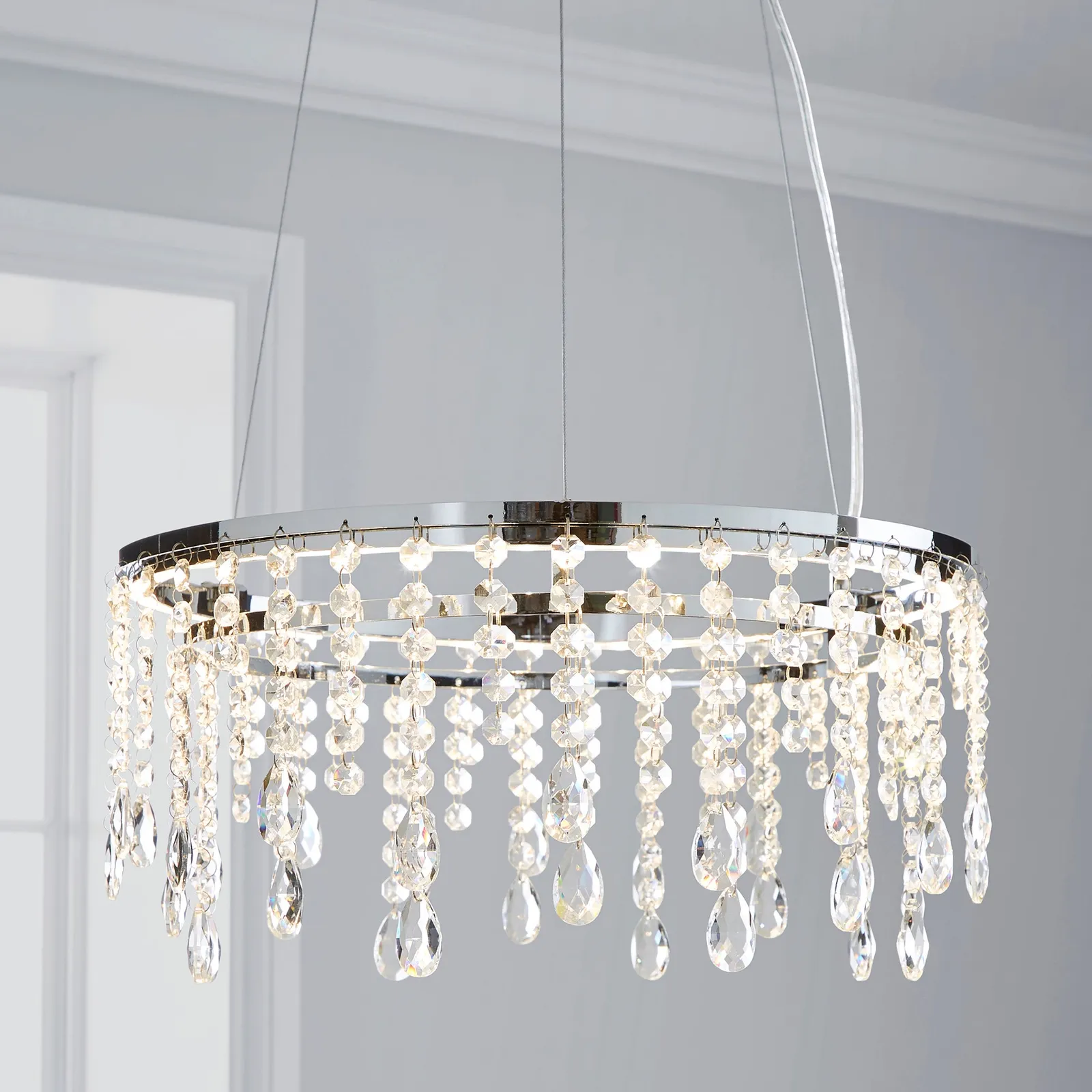 Glendora Integrated LED Hoop Crystal Ceiling Fitting Clear