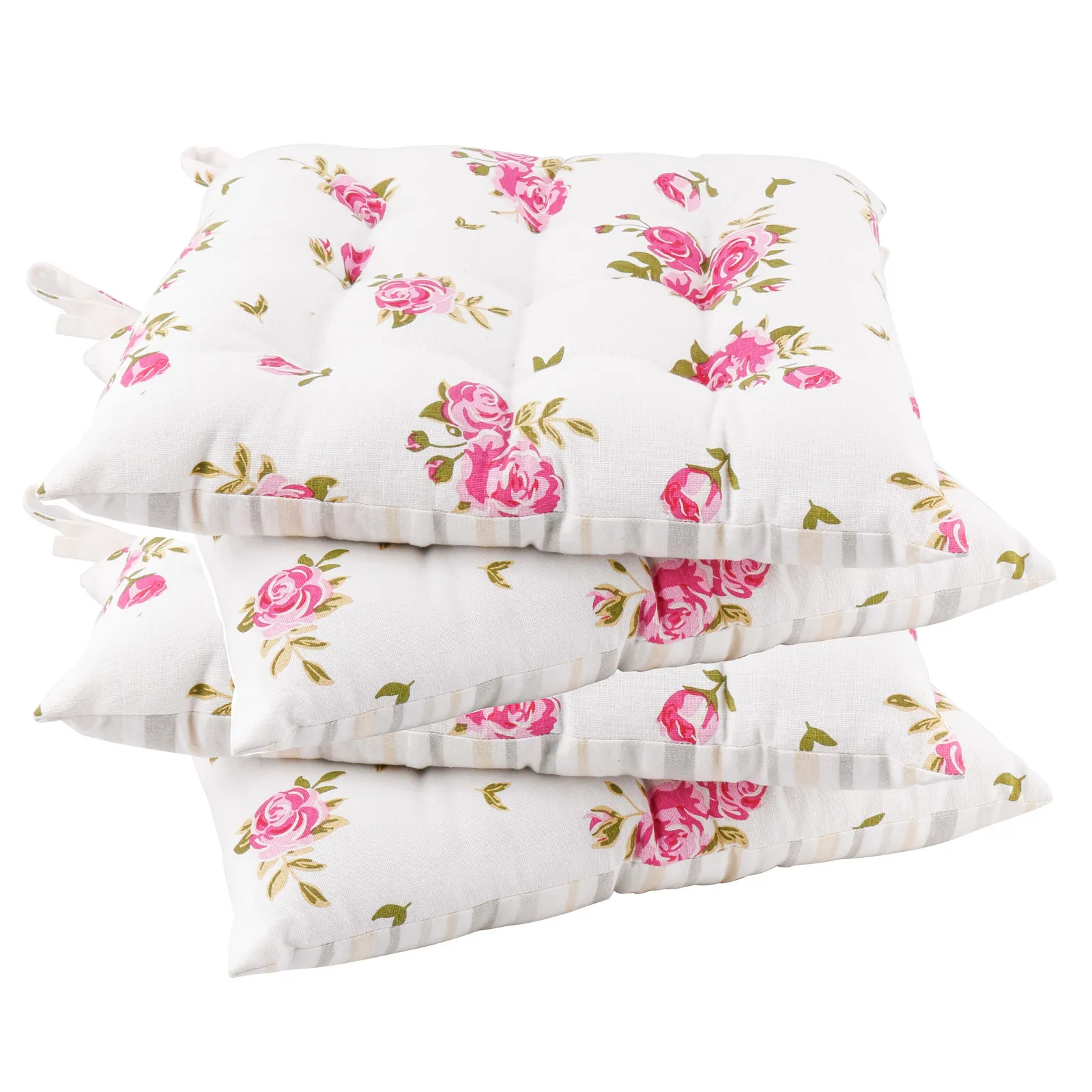 Dibor Set of 4 Vintage Pink Floral Print Indoor Outdoor Chair Seat Pad Garden Furniture Cushions W40 x L40cm 2