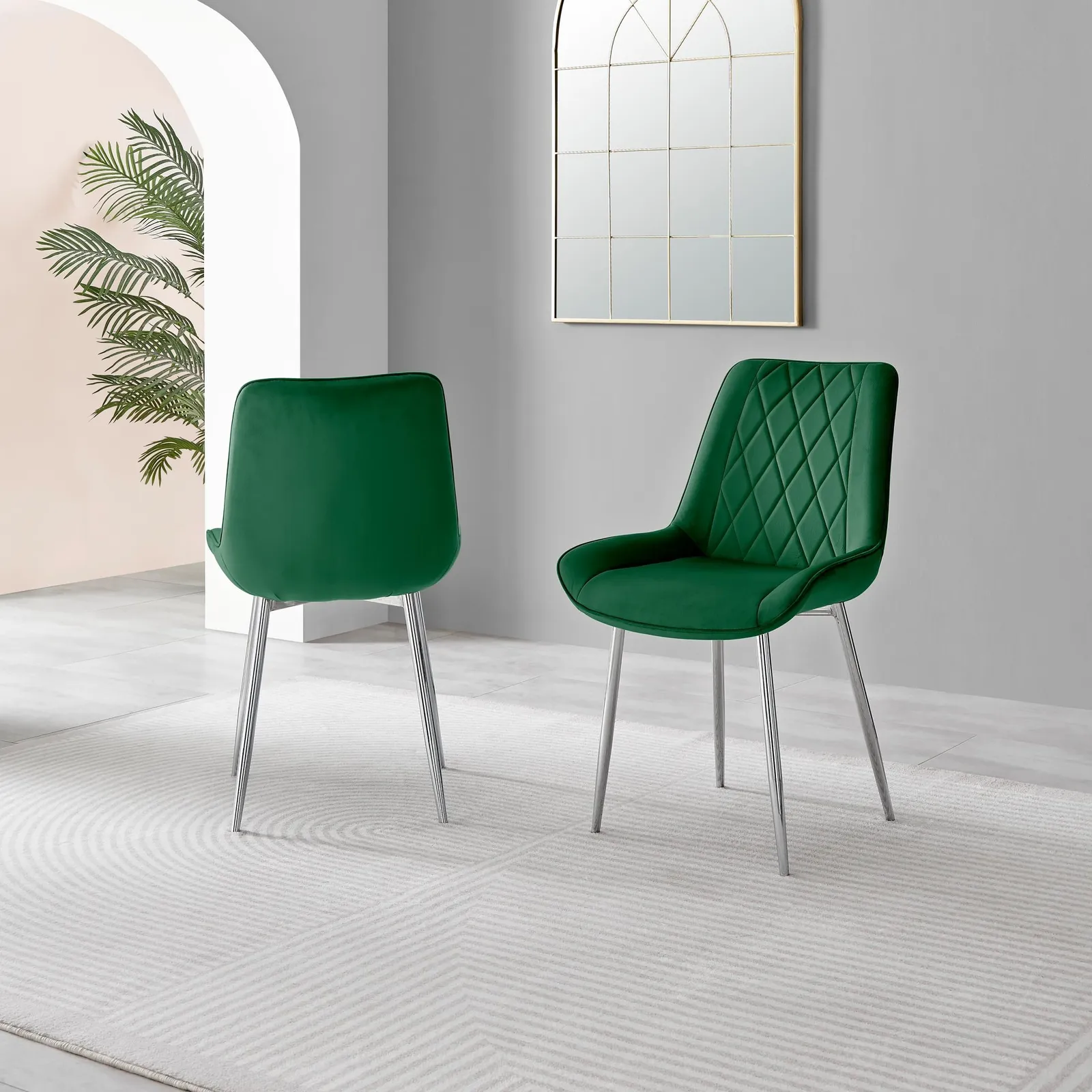 FurnitureboxUK 2x Pesaro Velvet Silver Leg Luxury Dining Chairs in Green 3