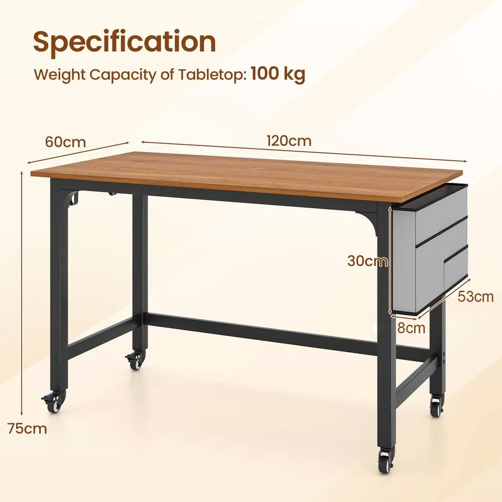 Costway Mobile Computer Desk 120cm Home Office Desk w/ Storage Bag-Teak in Brown 2
