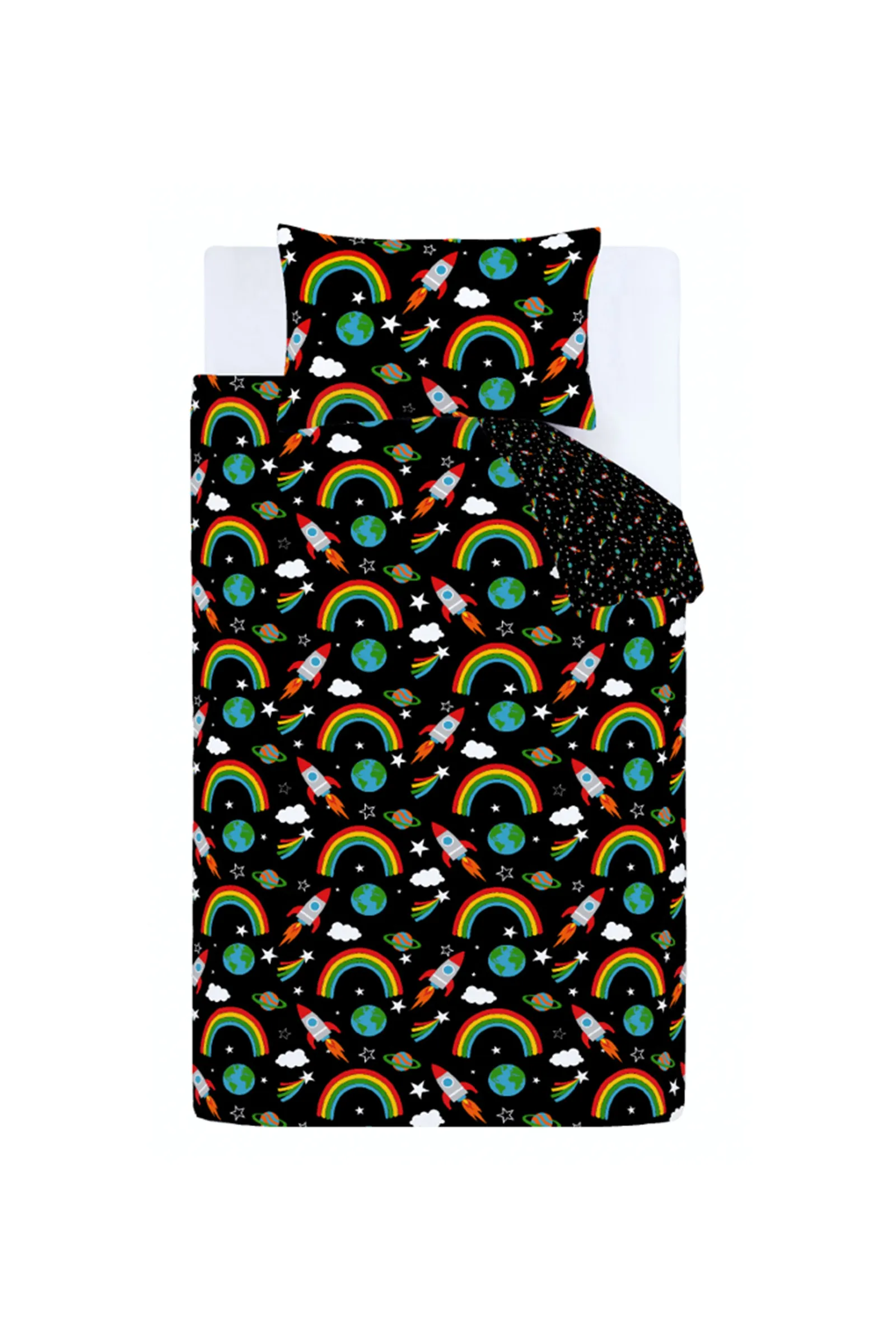 Catherine Lansfield 'Rainbow Rockets' Reversible Duvet Cover Set in Black 5