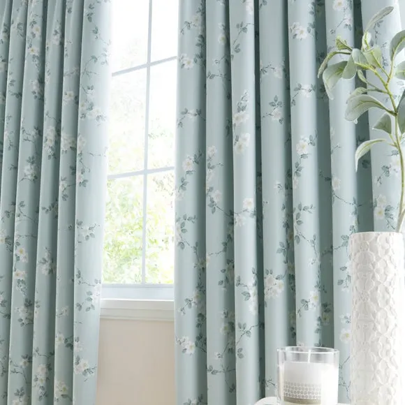 Edith Floral Polycotton Blackout Pencil Pleat Curtains 4