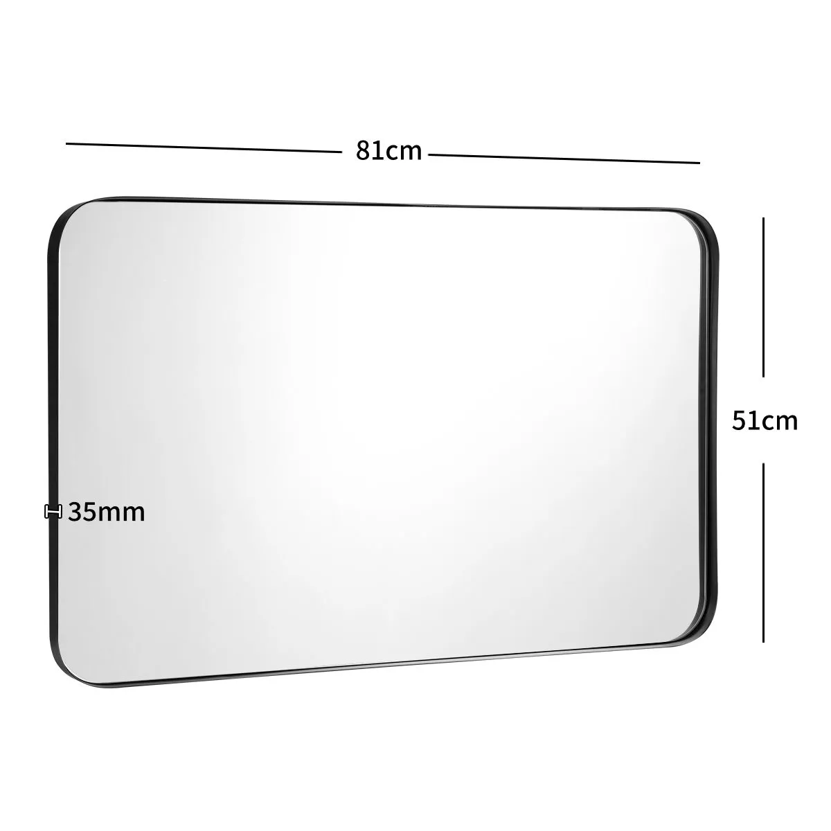 Costway 81 x 51cm Bathroom Wall Mirror Rectangular Wall Hanging Mirror Rounded Corner in Black 2